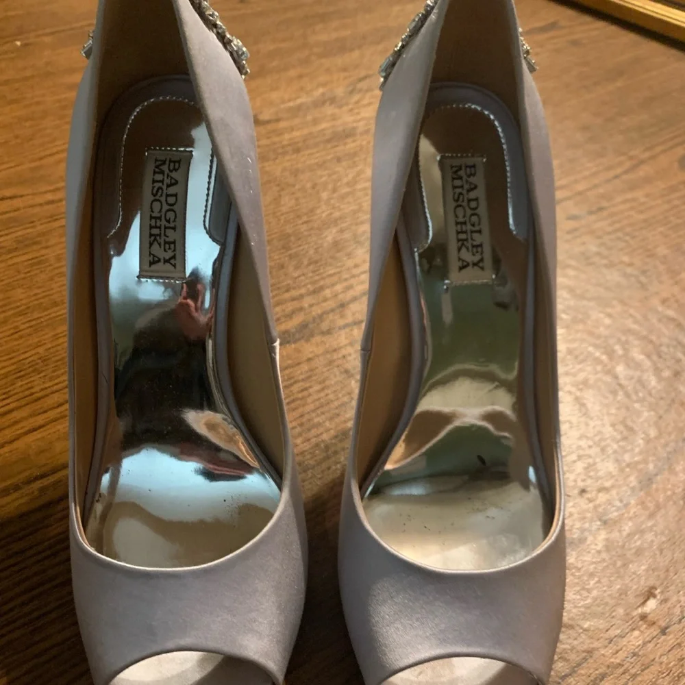 Badgley Mischka White Crystal Embellished Satin Heels